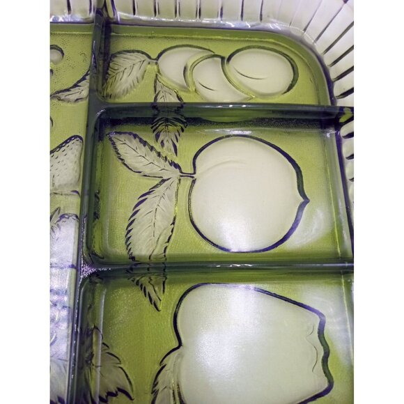 Vintage Indiana Glass Avocado Green Fruit Divided Relish Tray 70s Retro MCM 13" - Picture 6 of 15